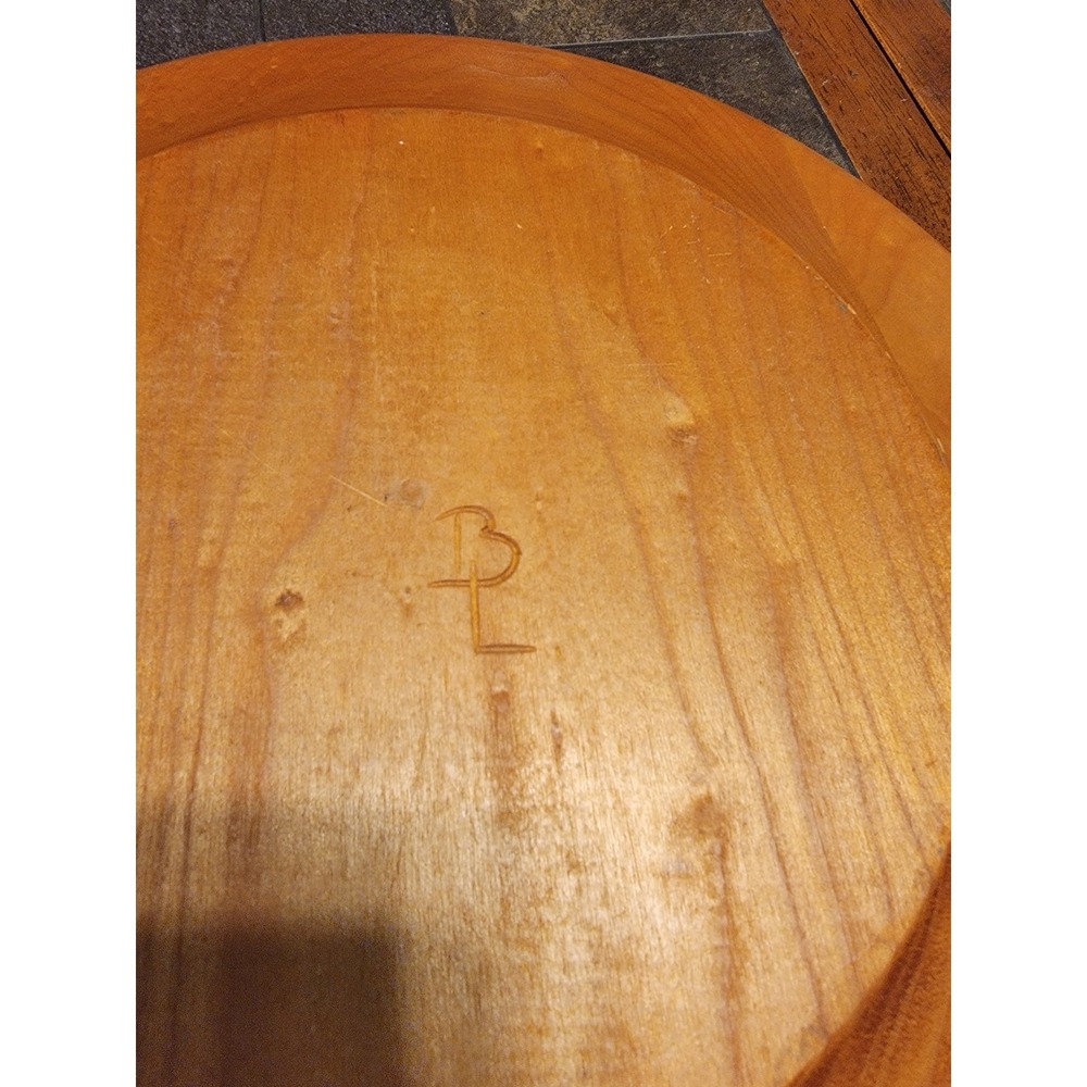 Vtg Hand Turned 14" Carved Birch Wood Platter Snack Plate Apple Carvings Signed - Picture 5 of 11